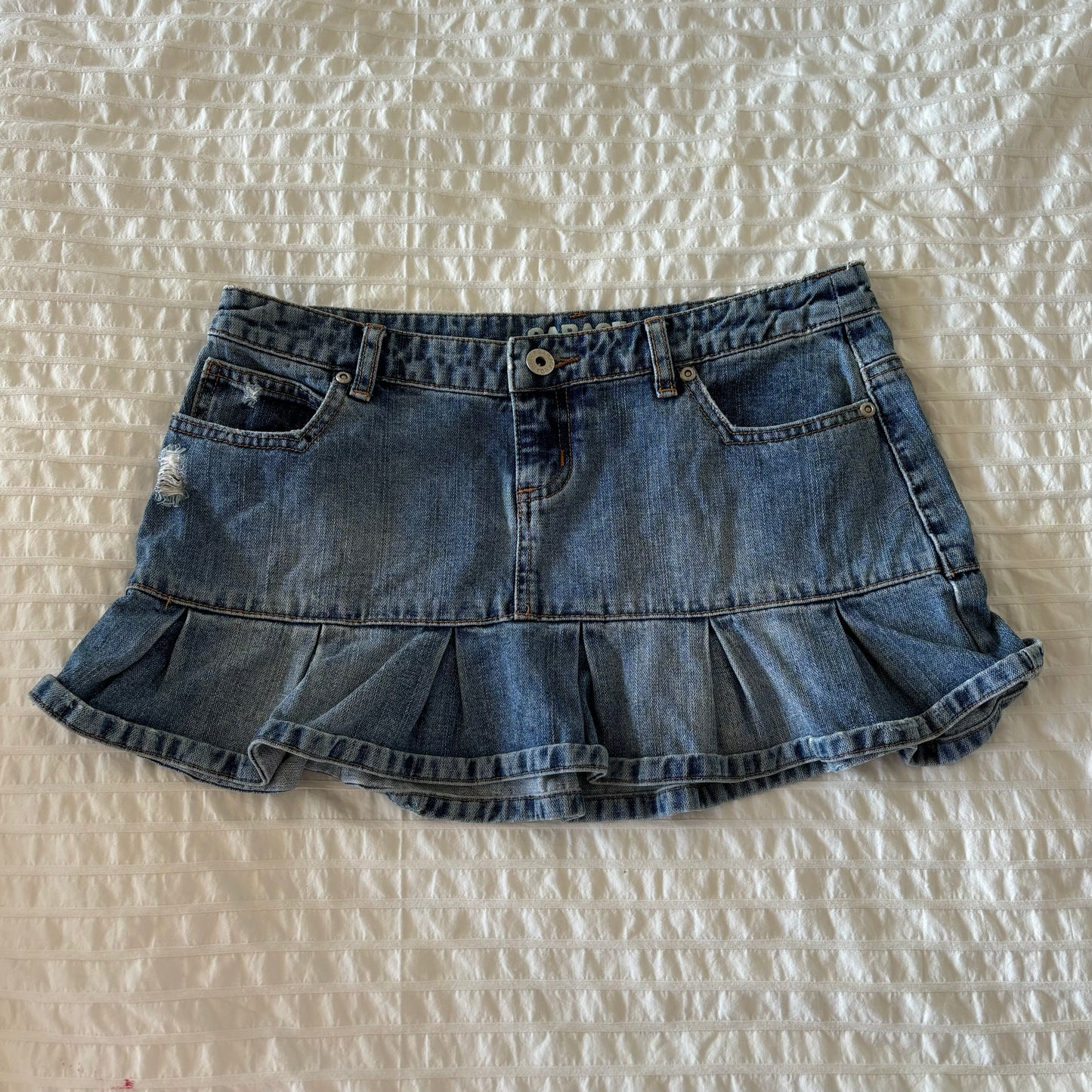 Denim Ruffle Mini Skirt (XS)