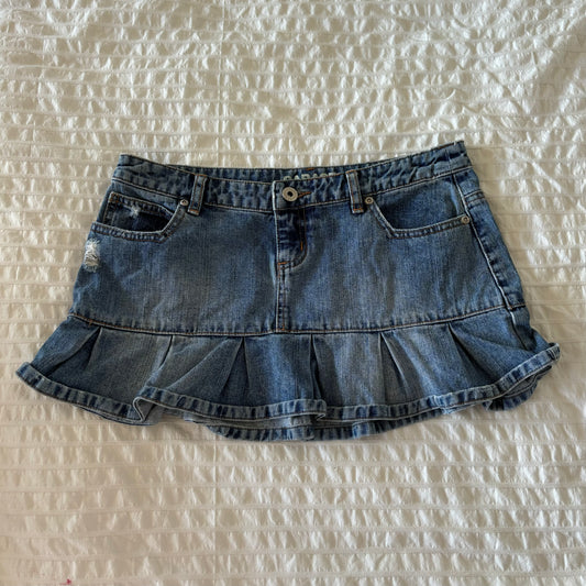 Denim Ruffle Mini Skirt (XS)