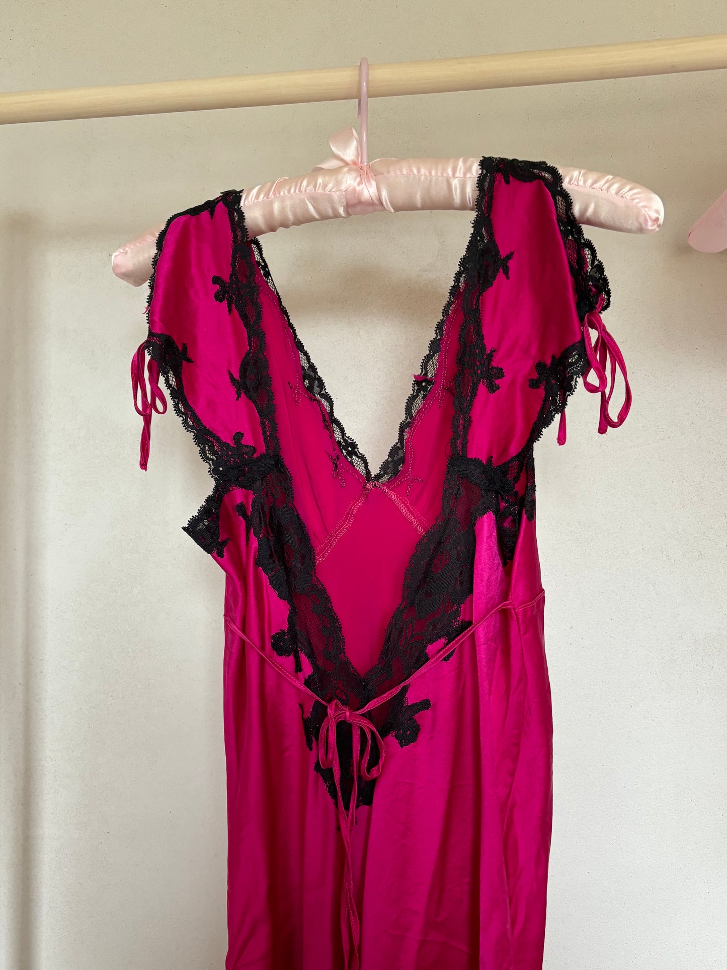 Fuchsia Satin Maxi Dress (S)