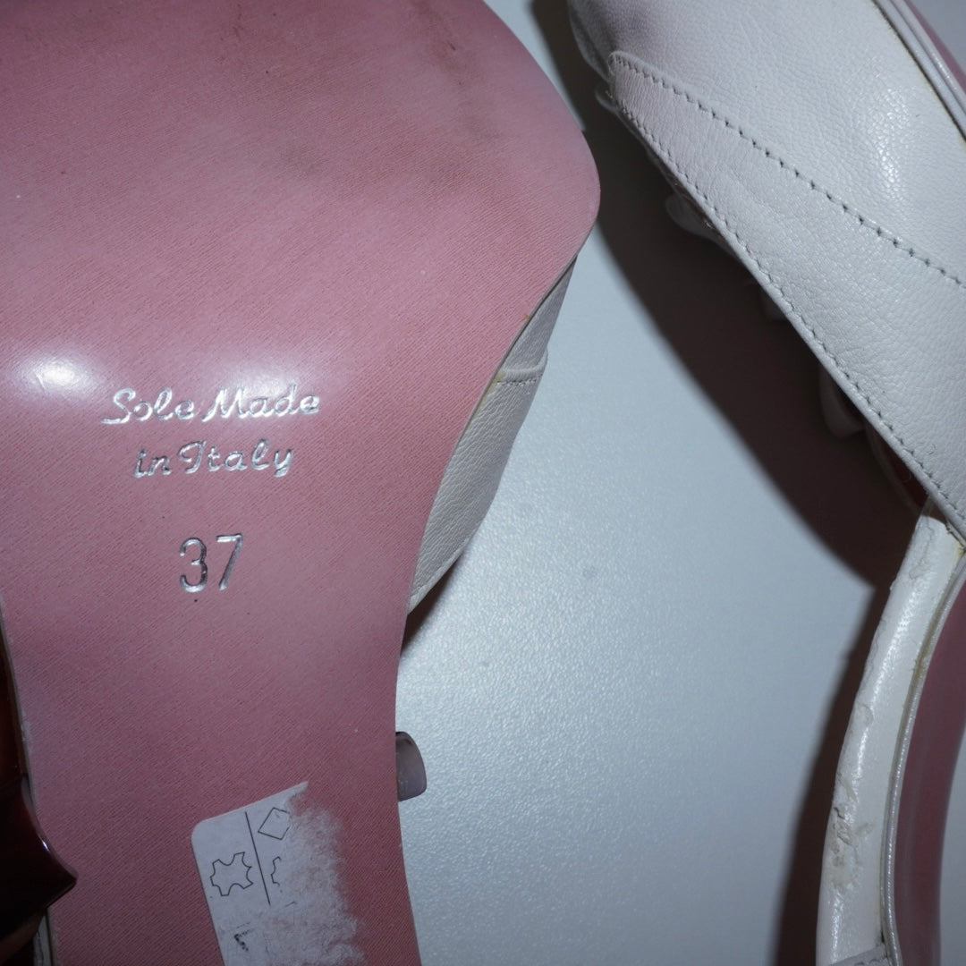 White Leather Ruffle Heels (37)