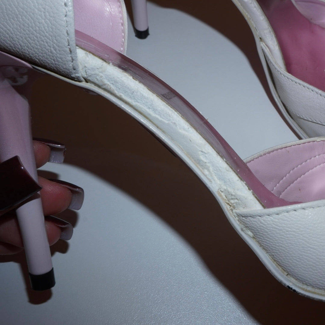 White Leather Ruffle Heels (37)