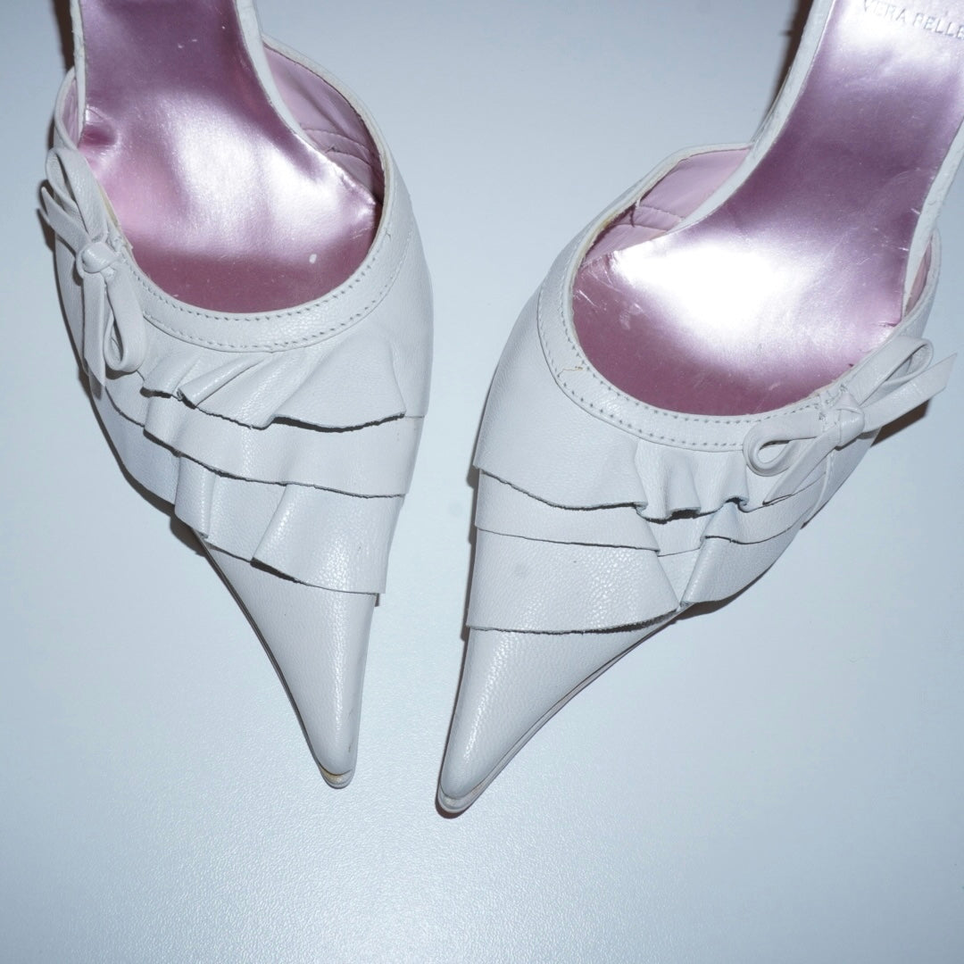 White Leather Ruffle Heels (37)