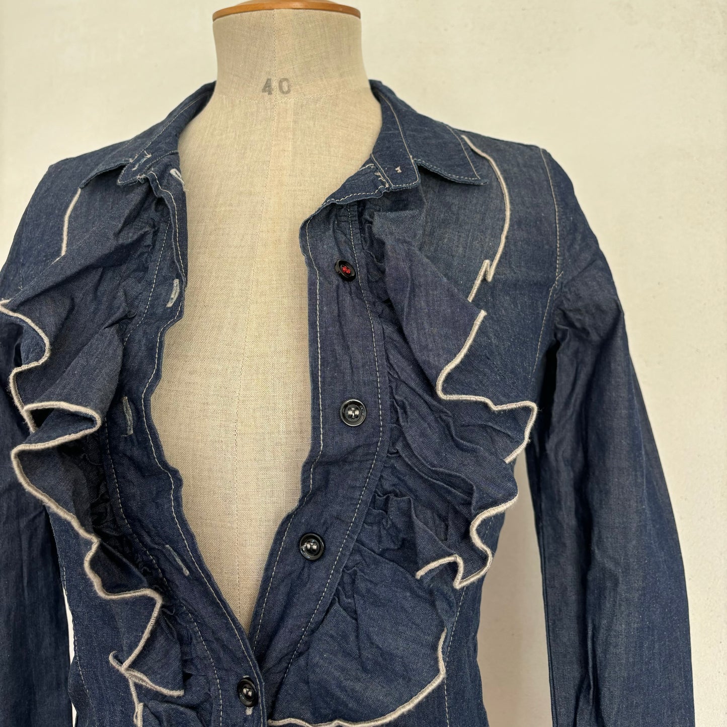 Denim Ruffle Blouse (XS)