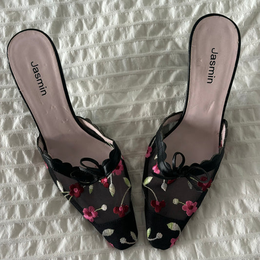 Mesh Floral Kitten Heels (37.5)