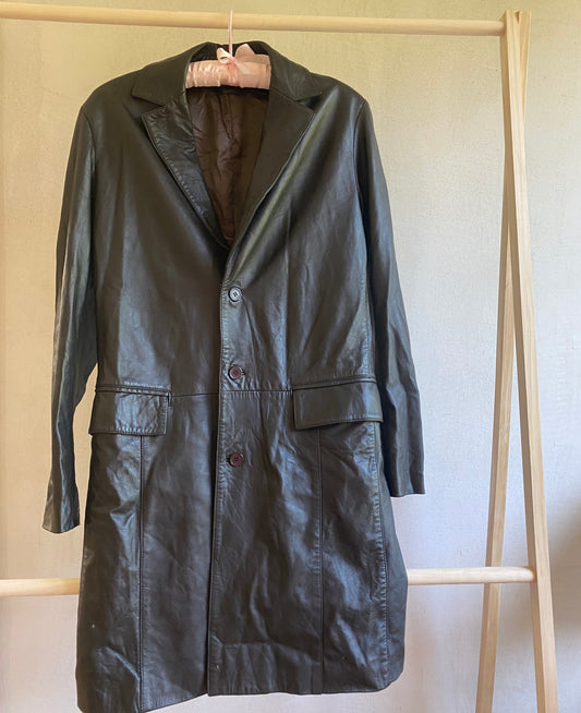 Long Brown Leather Coat (S/M)