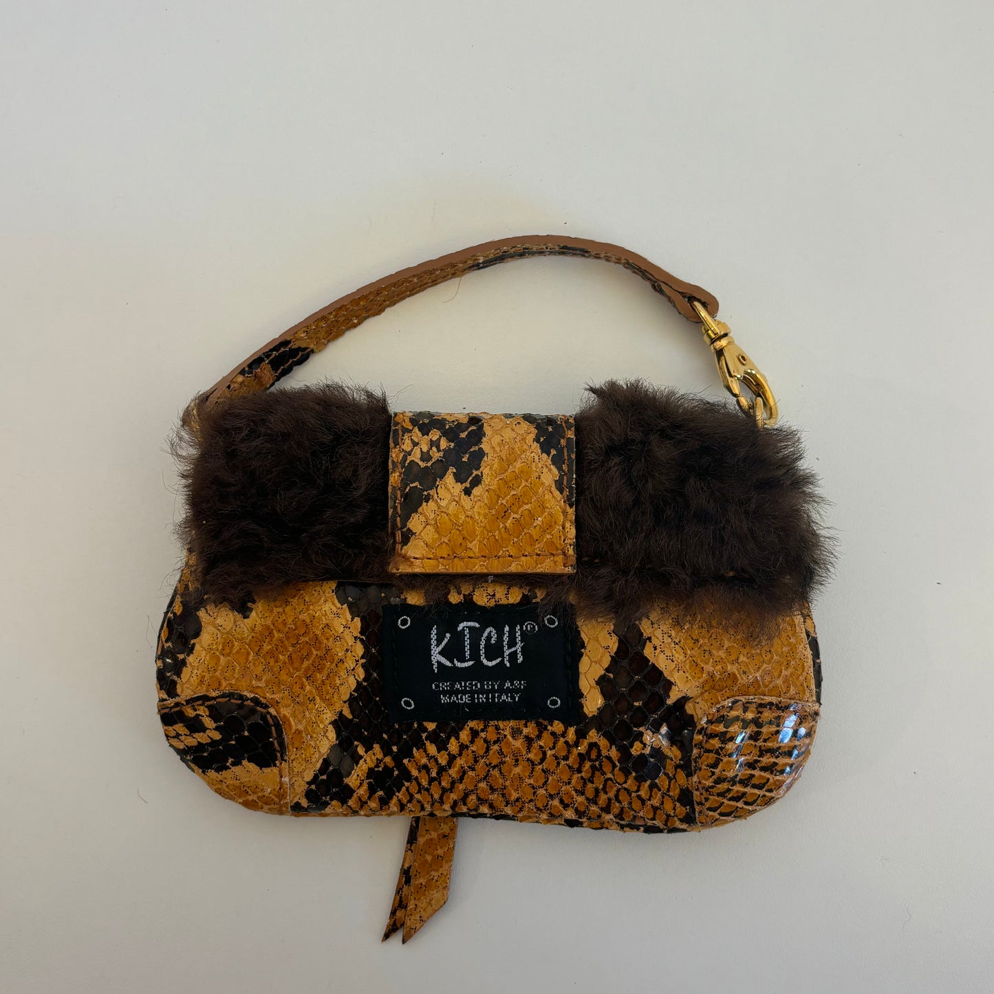 Snakeskin Print Fur Pouch