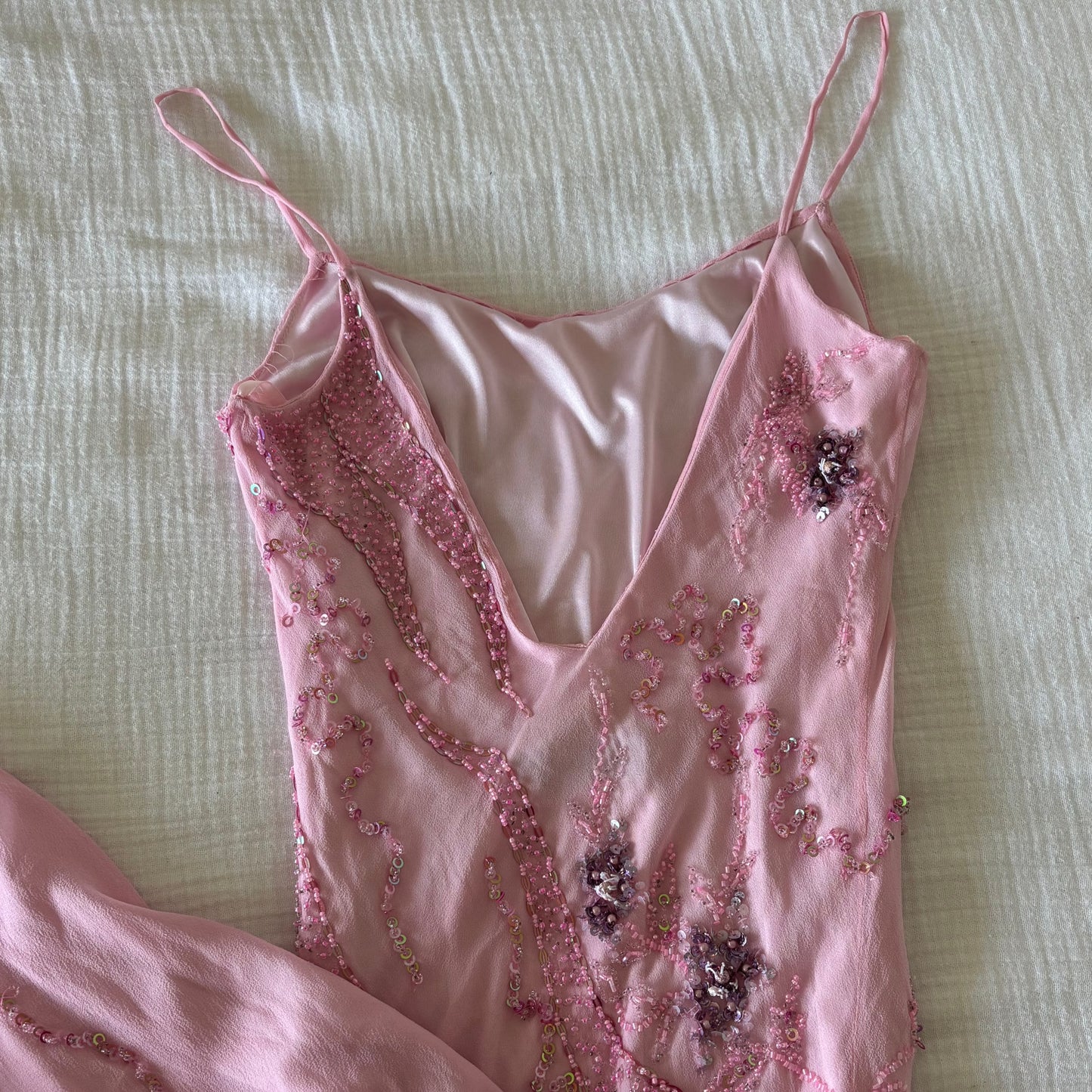 Pink Silk Beaded Dress (XS)