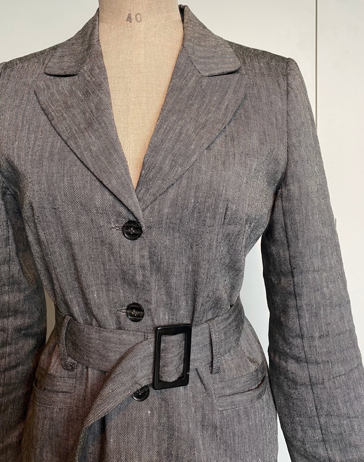 Grey Herringbone Linen Blazer (M)