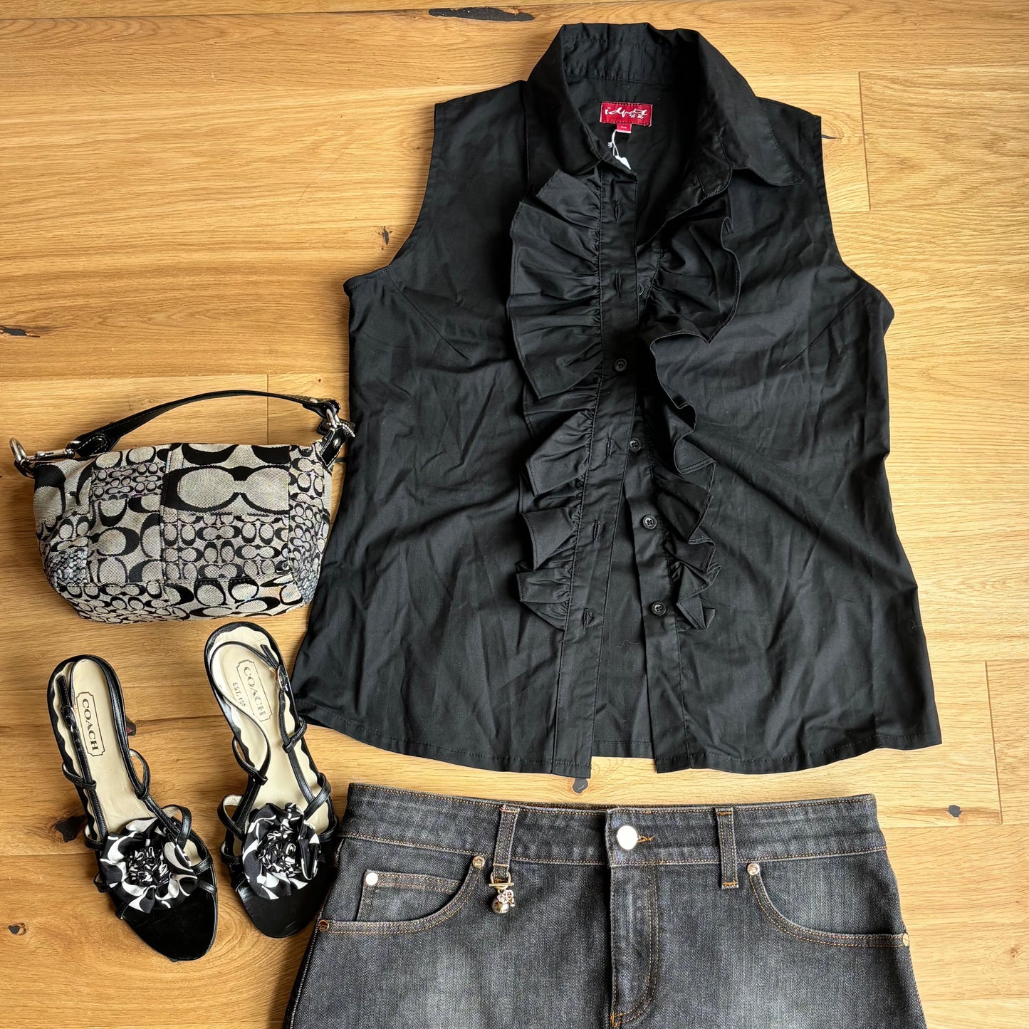 Black Ruffle Vest Top (S)