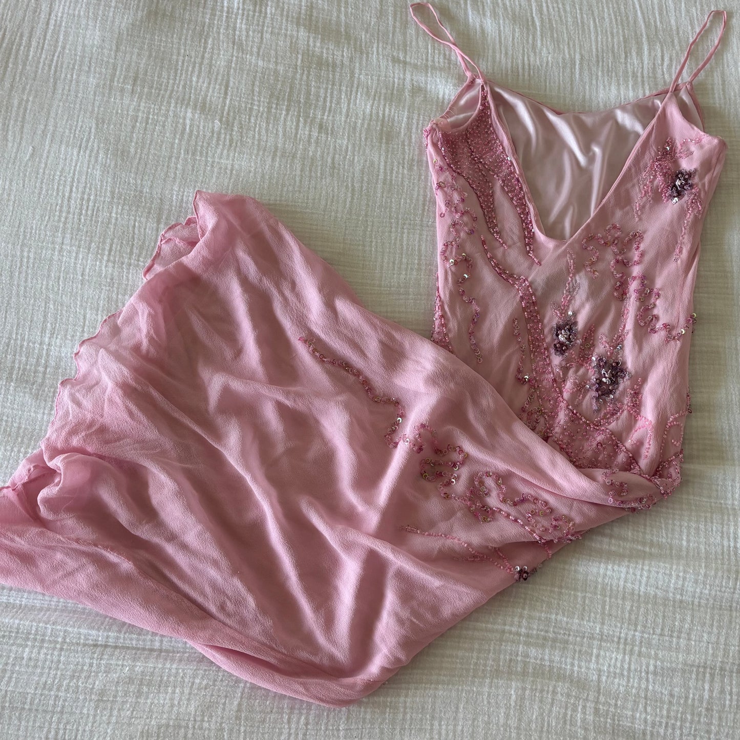 Pink Silk Beaded Dress (XS)