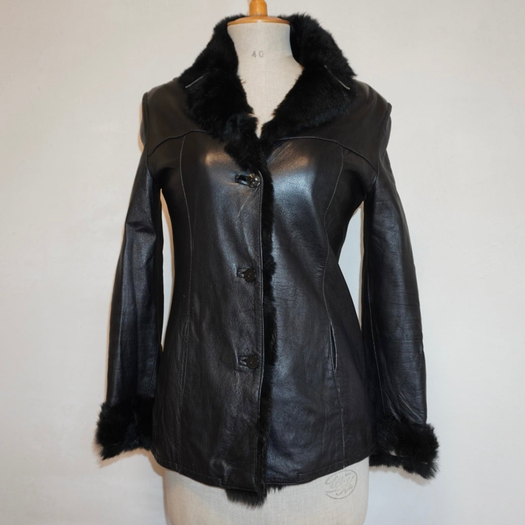 Fur Trim Leather Jacket (S)
