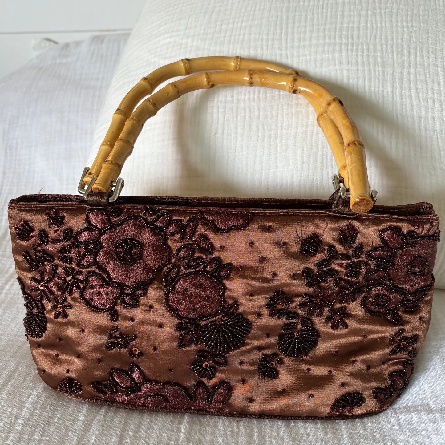 Brown Satin Beaded Purse