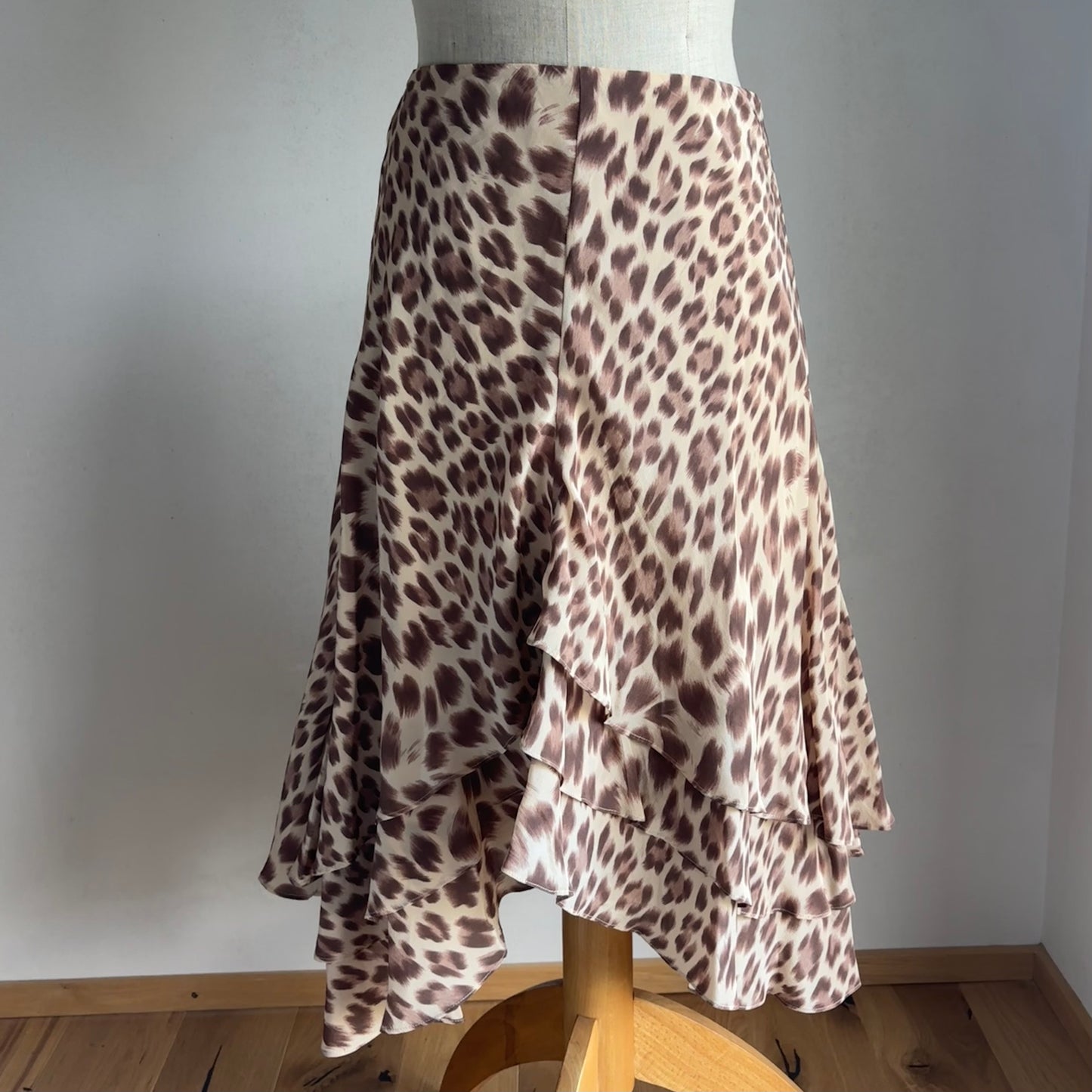 Silk Leopard Ruffle Skirt (M)