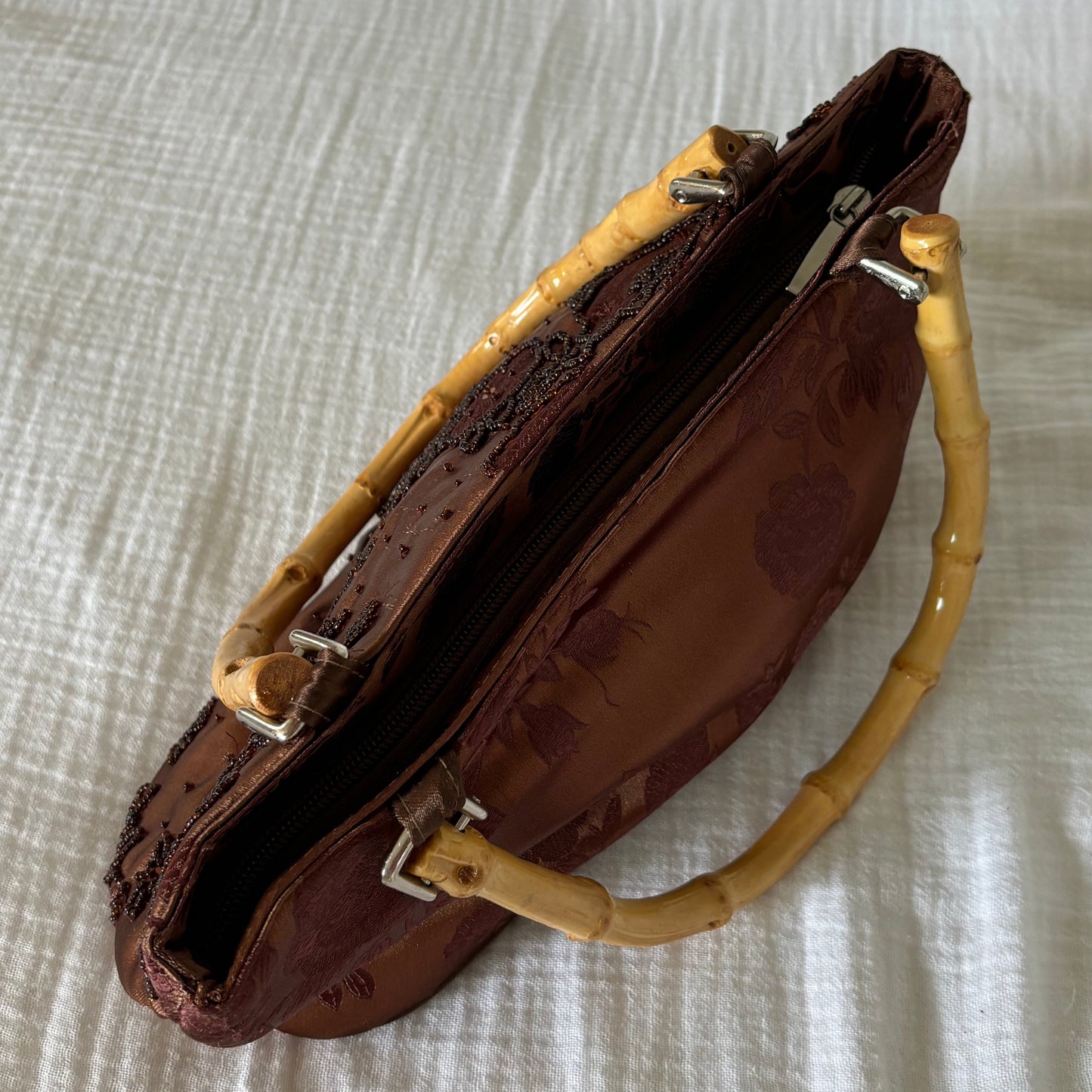 Brown Satin Beaded Purse