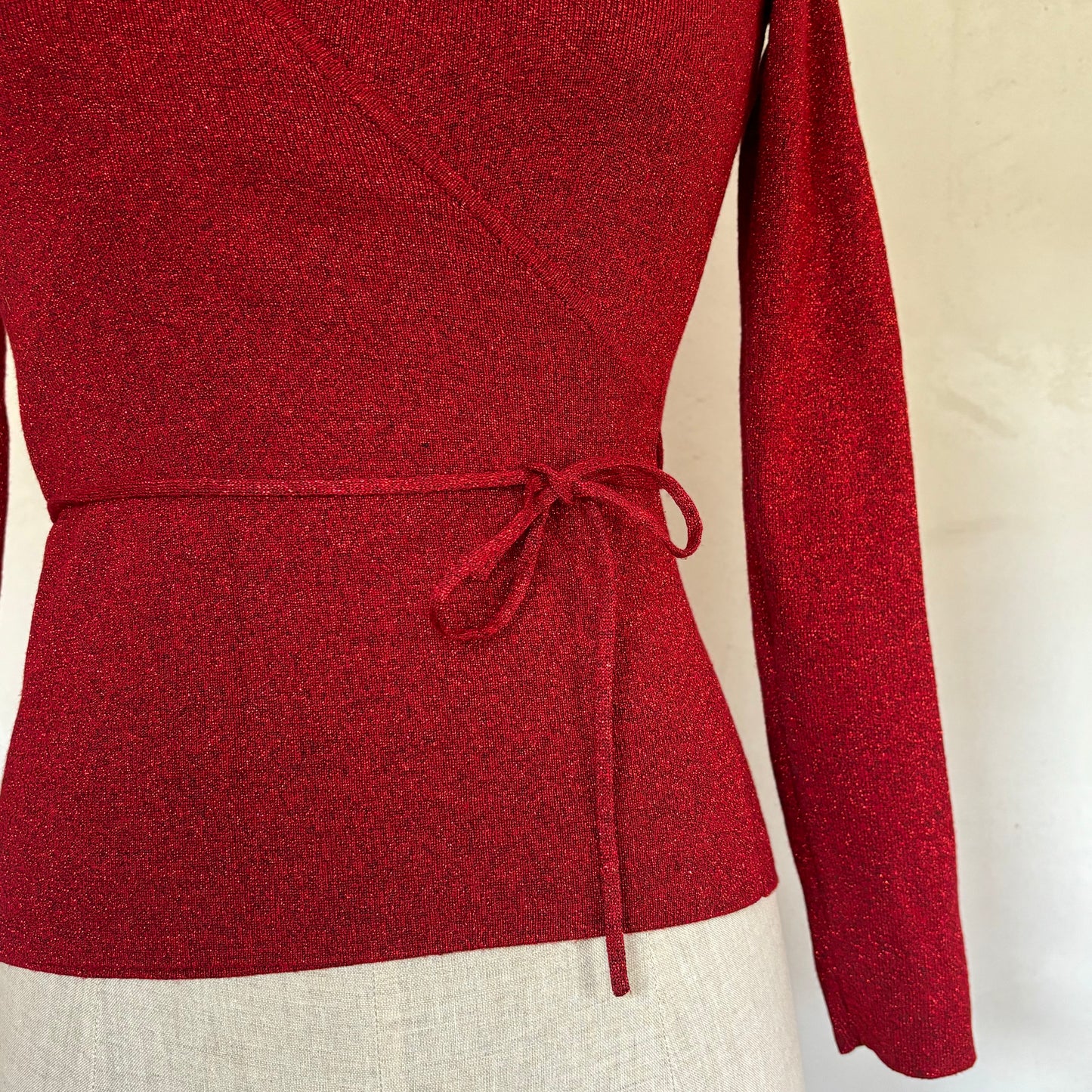 Red Glittery Wrap Top (S)