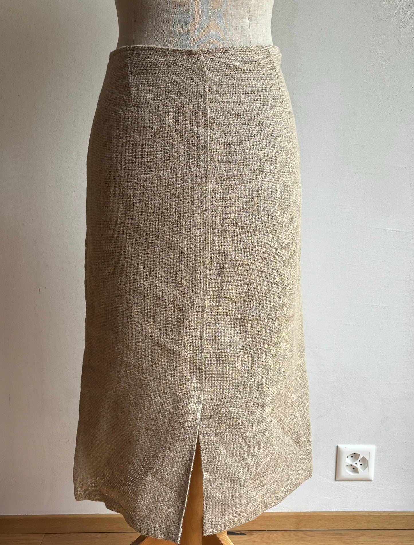 Beige Linen Midi Skirt (S)