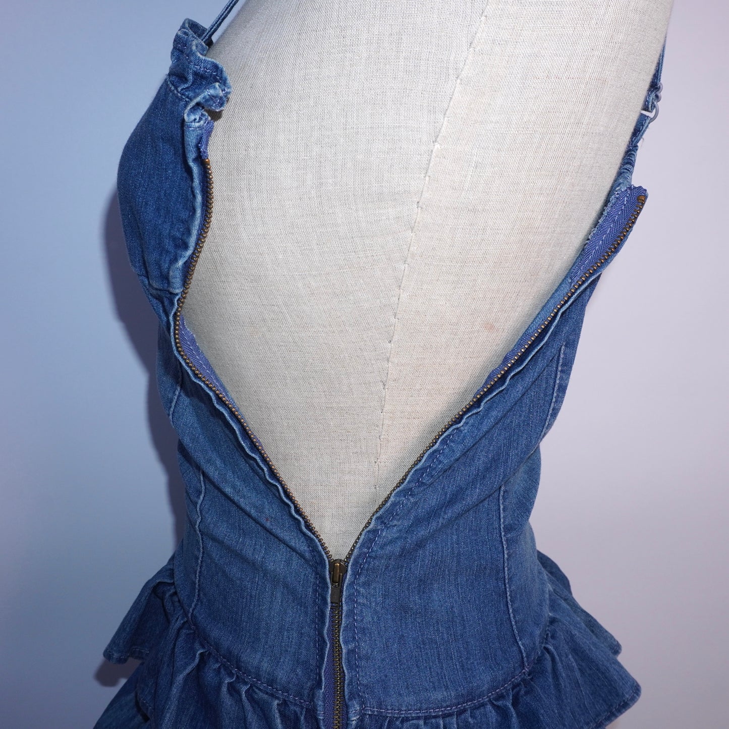 Denim Ruffle Dress (S)
