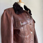 Brown Leather Fur Trim Jacket (S)
