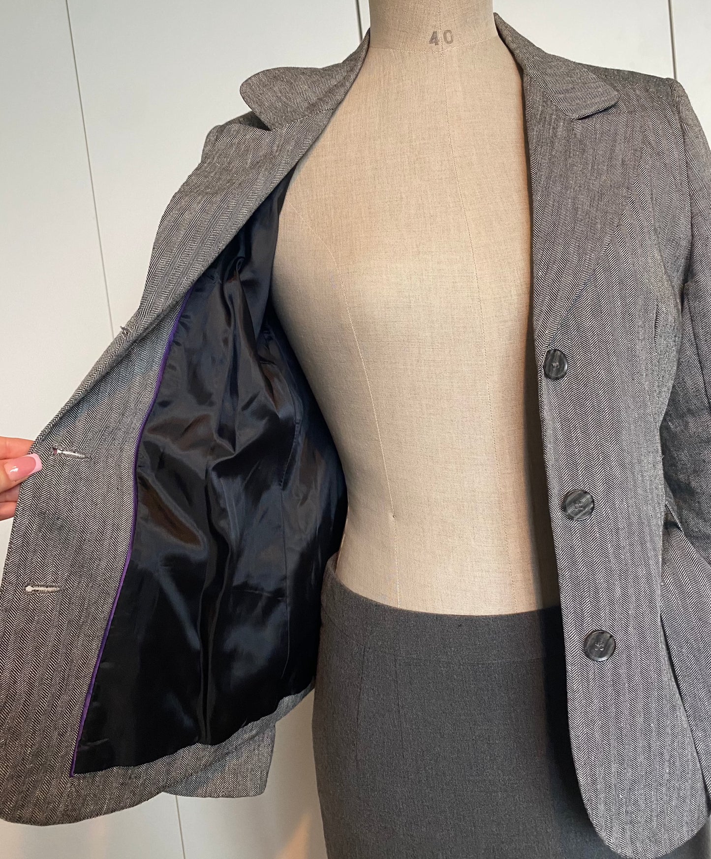 Grey Herringbone Linen Blazer (M)